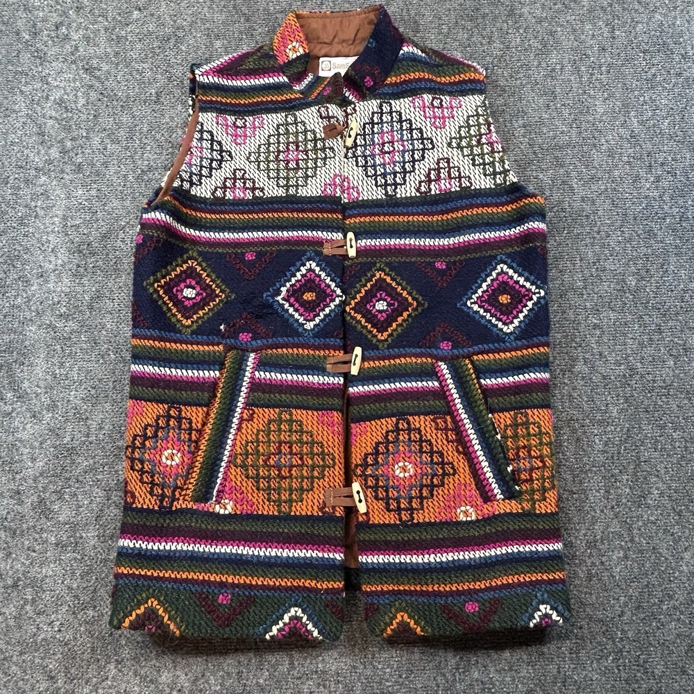 SamSara Gear Wool Vest Vintage Women's‎ Sz M Multicolor Embroidered Hippie Boho